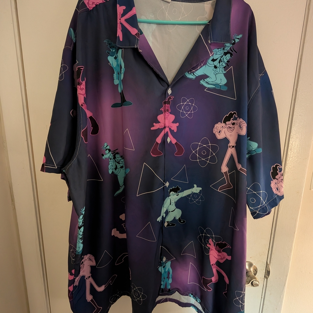 Disney Goofy Movie Powerline Men's Casual Button Down Shirt - Blue and Purple